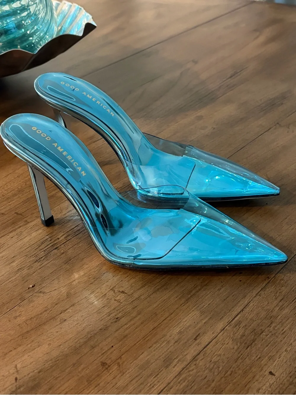NIB Good American Cinderella Mule Translucent Blue Pointed-Toe Stiletto - Picture 7 of 8